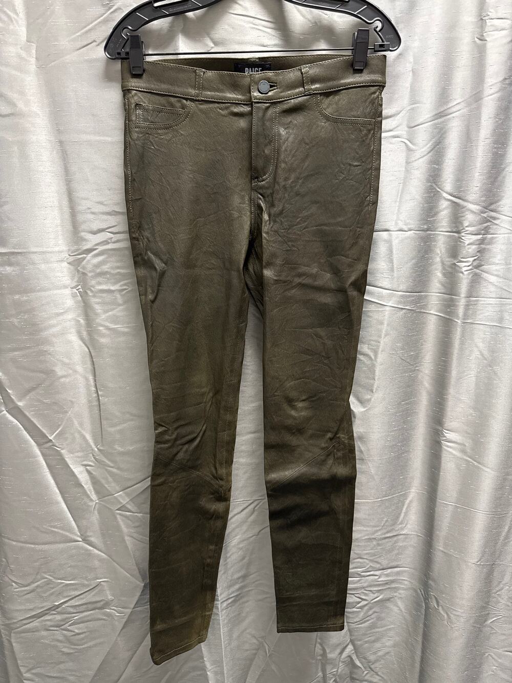 Paige Army Green Leather Pants Size 29